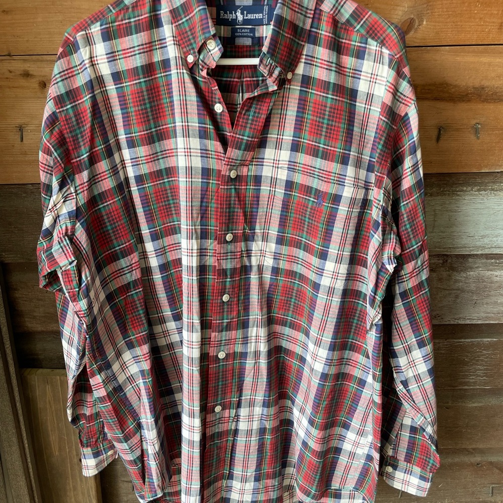 Ralph Lauren Red and Green Casual Button Down Shirt